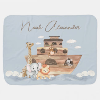 Noah's Ark Cute Animals Boy Nursery Baby Blue Blanket