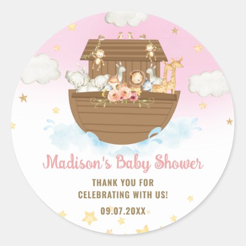 Noahs Ark Cute Animals Girl Baby Shower Favor Classic Round Sticker