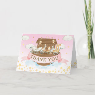Noah's Ark Cute Animals Girl Birthday Baby Shower Letterpress Thank You Card
