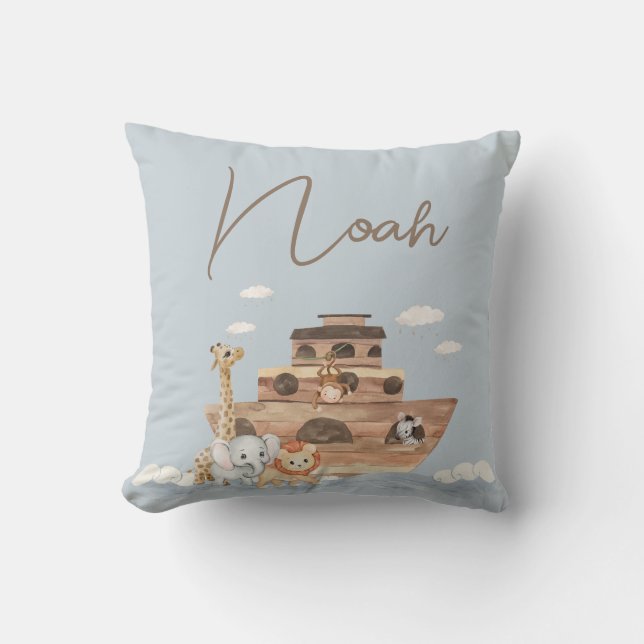 Noah's Ark Cute Animals Throw Pillow Boy Nursery (Front)