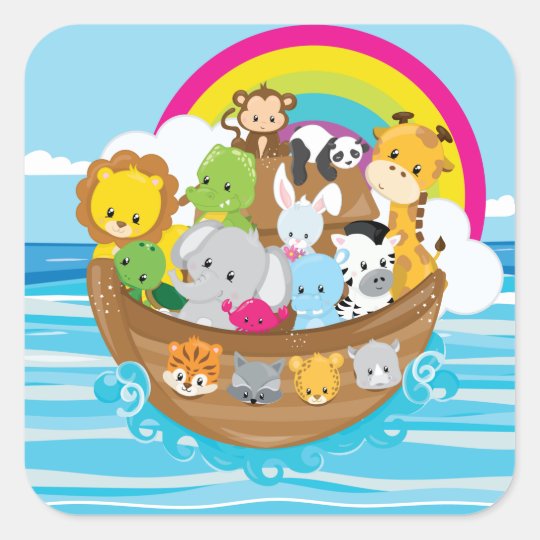 Noahs Ark Cute Animals Toddlers Fun Design Square Sticker 