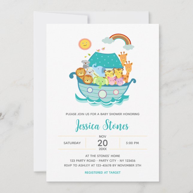 Noah's Ark Cute Baby Shower Invitation / Baptism (Front)
