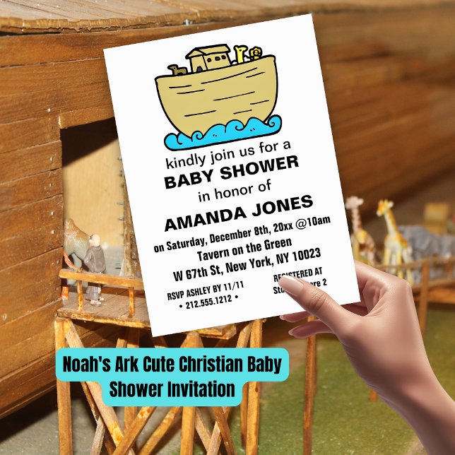 Noah's Ark Cute Christian Baby Shower Invitation (Noah's Ark Cute Christian Baby Shower Invitation)