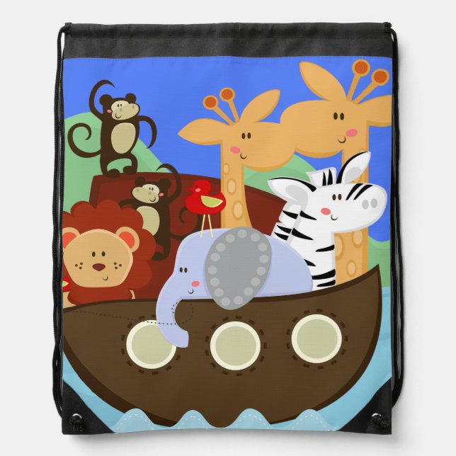 Noah's Ark Drawstring Backpack Bag (Front)