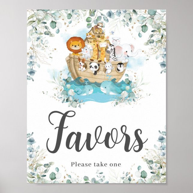 Noah's Ark Eucalyptus Greenery Birthday Favors Poster (Front)