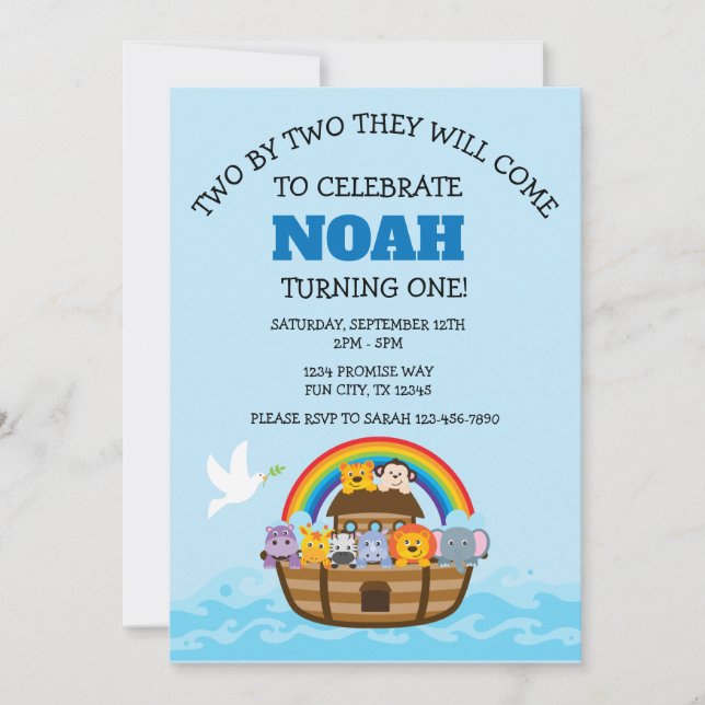 Noah's Ark First Birthday Party for Boys Invitation (Front)