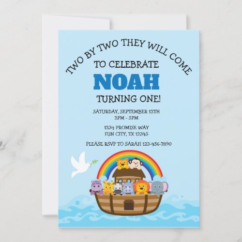 Noahs Ark First Birthday Party for Boys Invitation