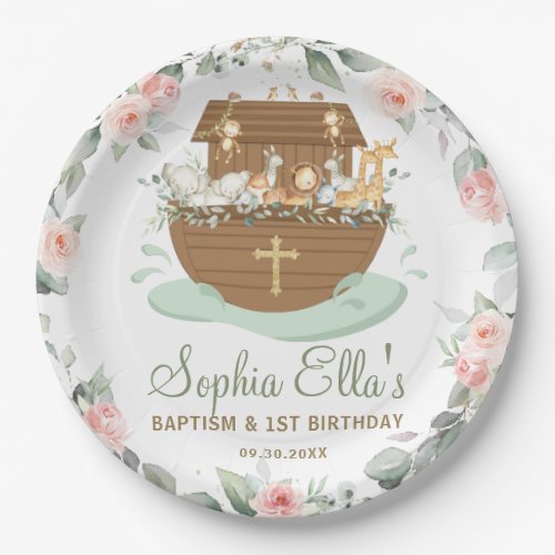 Noahs Ark Floral Baptism Christening Birthday  Paper Plates