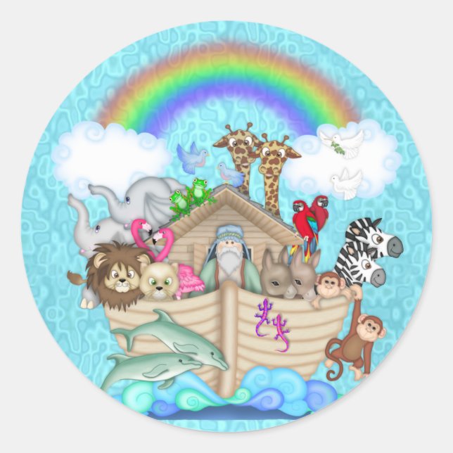 NOAHS ARK  FOR BABY  SHOWER FAVORS CLASSIC ROUND STICKER (Front)