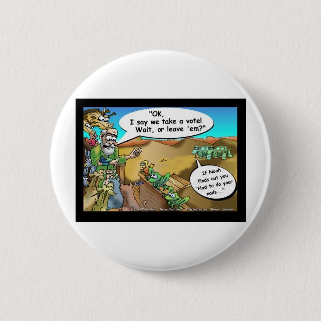 "Noah's Ark" Funny Cartoon Tees Gifts Collectibles Pinback Button (Front)