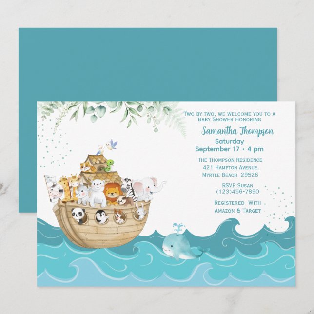  Noah's Ark Gender Neutral Baby Shower   Invitation (Front/Back)