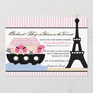 Noahs Ark Goes To Paris Invitation for Girls