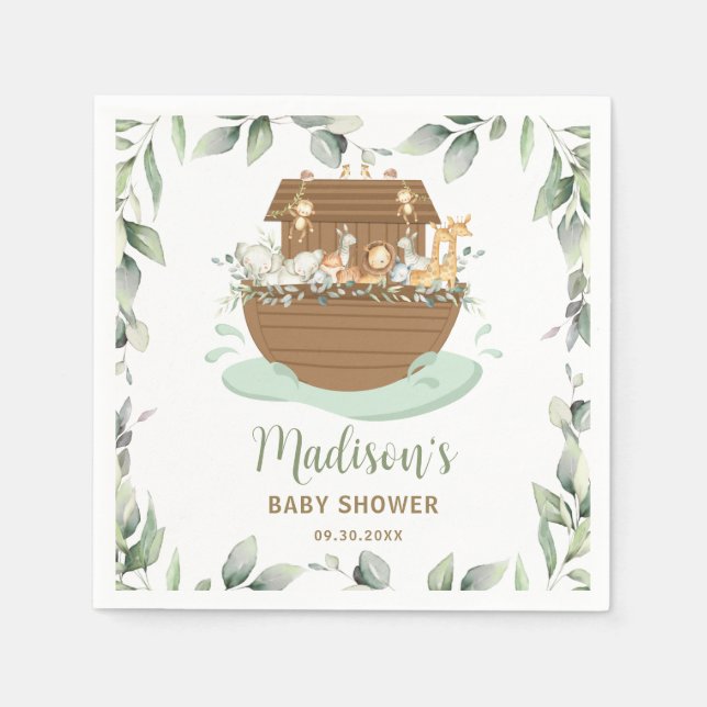 Noah's Ark Greenery Baby Shower 1st Birthday Napkins (Front)