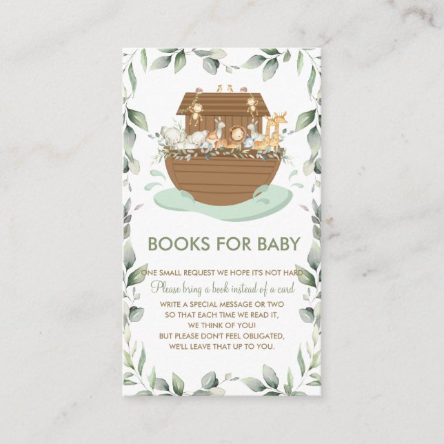 Noah's Ark Greenery Baby Shower Books for Baby Enclosure Card (Front)