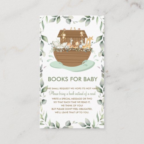 Noahs Ark Greenery Baby Shower Books for Baby Enclosure Card