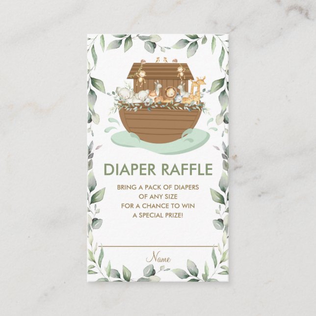 Noah's Ark Greenery Baby Shower Diaper Raffle Enclosure Card (Front)