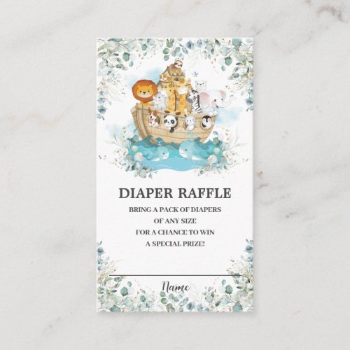 Noahs Ark Greenery Baby Shower Diaper Raffle Enclosure Card