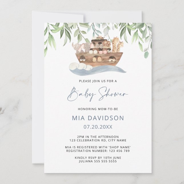 Noah's Ark Greenery Baby Shower Invitation (Front)