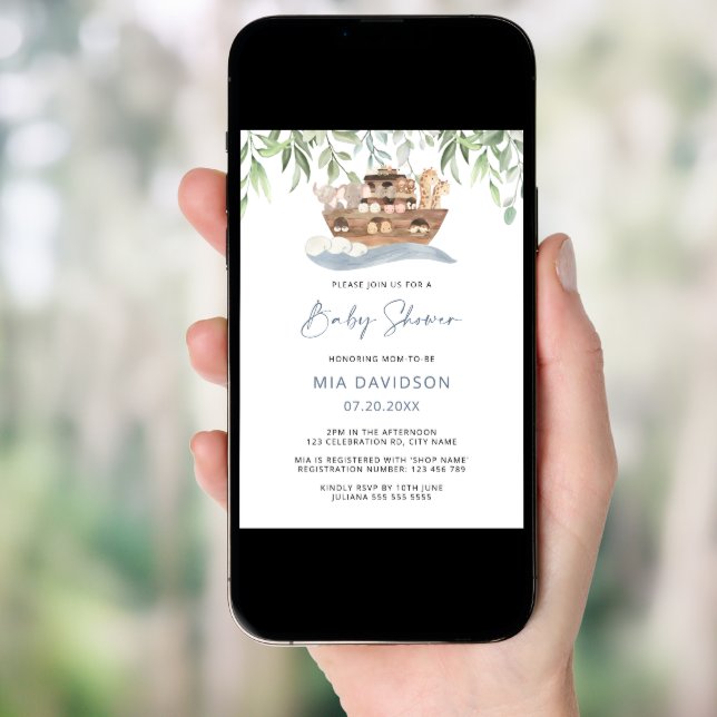 Noah's Ark Greenery Baby Shower Invitation (Front Digital)