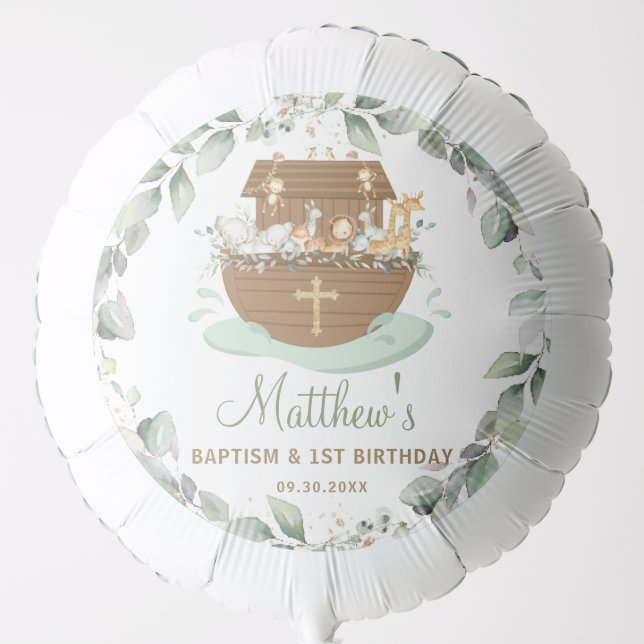Noah's Ark Greenery Baptism Christening Birthday  Balloon (Front)