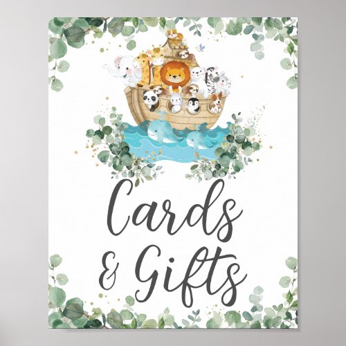 Noahs Ark Greenery Birthday Baby Cards and Gifts  Poster