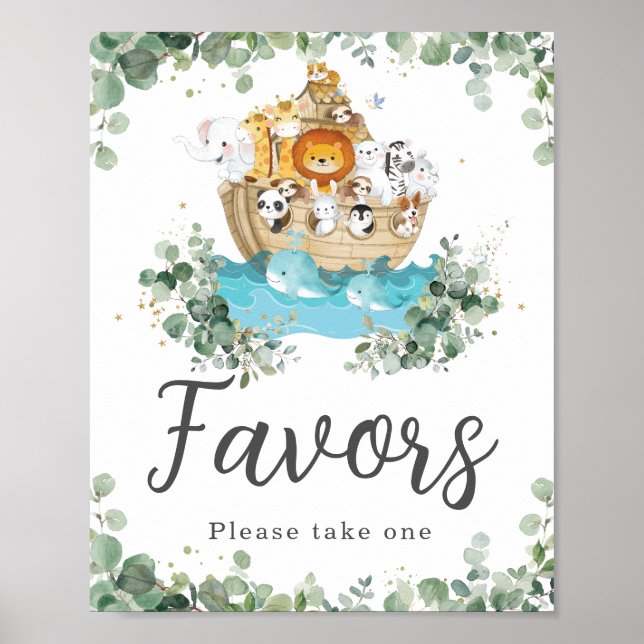 Noah's Ark Greenery Birthday Baby Shower Favors Poster (Front)