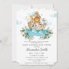 Noah's Ark Greenery Cute Animals Twins Baby Shower Invitation