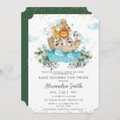 Noah's Ark Greenery Cute Animals Twins Baby Shower Invitation (Front/Back)