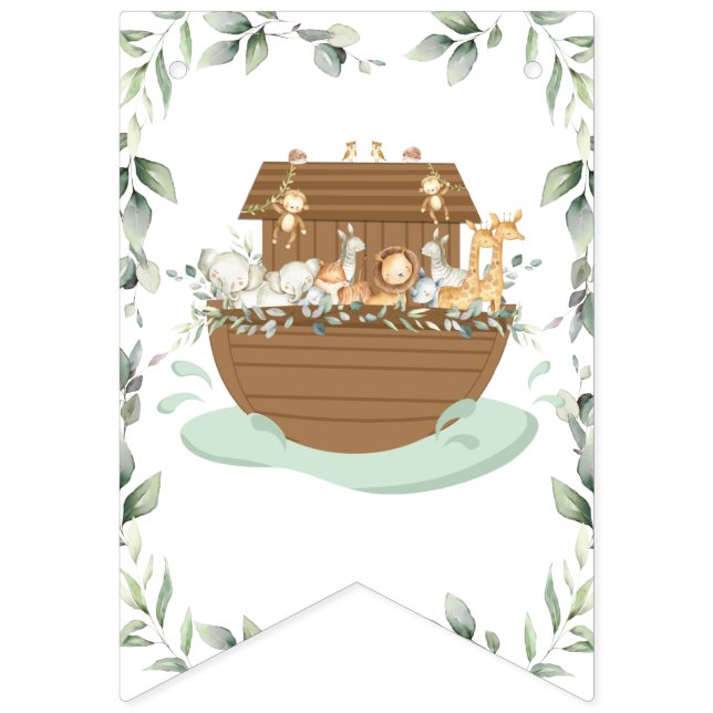 Noah's Ark Greenery Gender Neutral Baby Shower  Bunting Flags (First Flag)