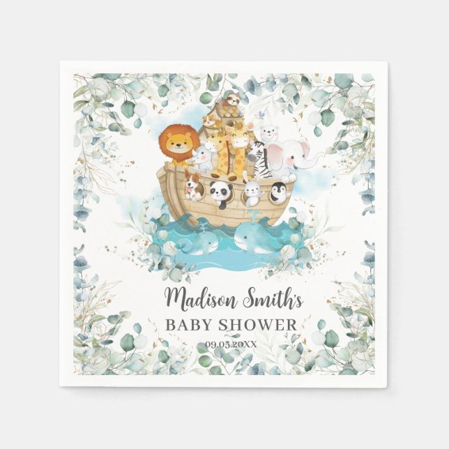 Noah's Ark Greenery Gender Neutral Baby Shower Napkins (Front)