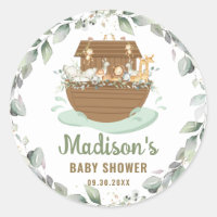 Noah's Ark Greenery Neutral Boy Girl Baby Shower  Classic Round Sticker