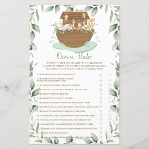 Noah's Ark Greenery Over or Under Baby Shower Game