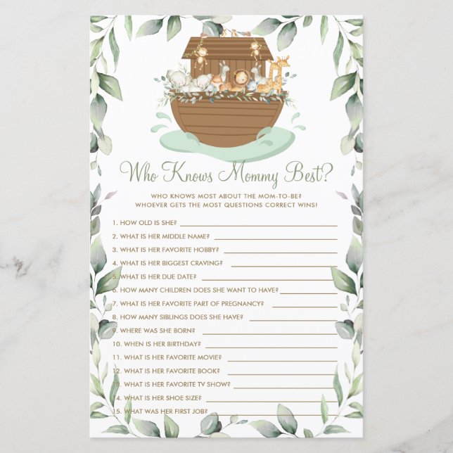 Noah's Ark Greenery Who Knows Mommy Best Game (Front)