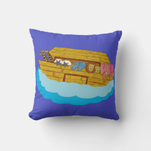 Noah's Ark illustration Rainbow Funny Elephant Throw Pillow