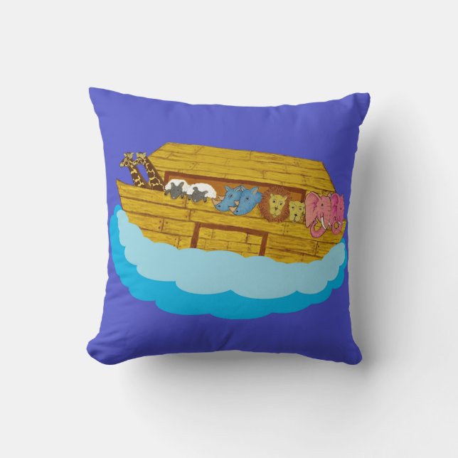 Noah's Ark illustration Rainbow Funny Elephant Throw Pillow (Front)