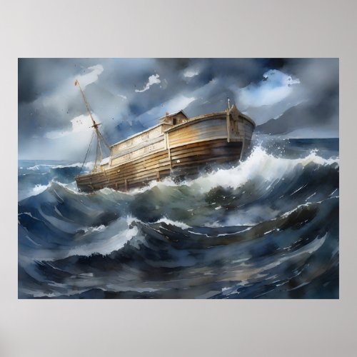 Noahs Ark In The Stormy Sea Poster