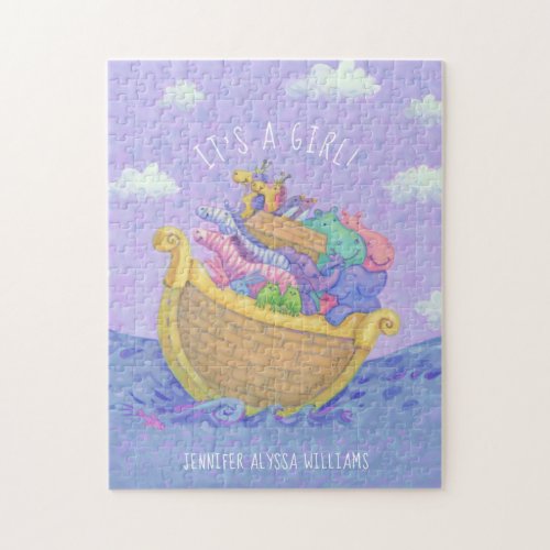 Noahs Ark Its a Girl Purple Jigsaw Puzzle