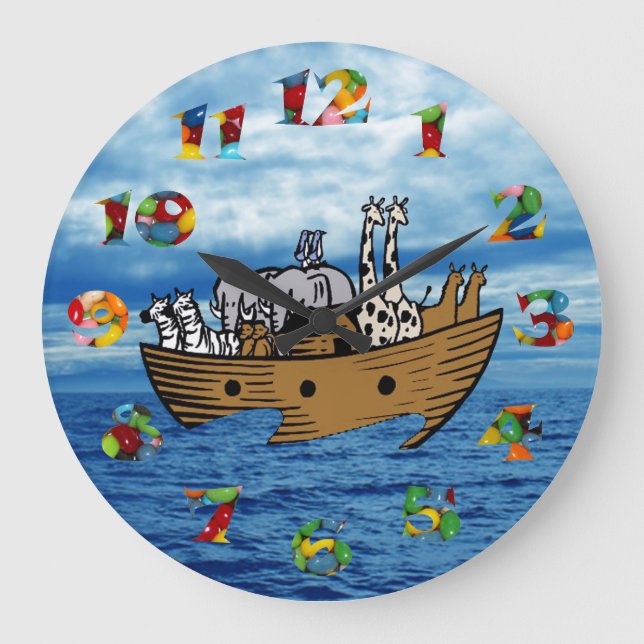 Noah's Ark - Jelly Bean Numerals Large Clock (Front)