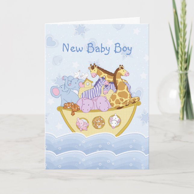 Noah's Ark New Baby Boy Card (Front)