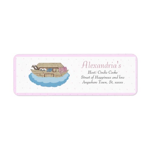 Noahs Ark Pink Baby Girl Shower Invitation Label