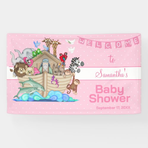 Noahs Ark Pink Baby Shower Banner