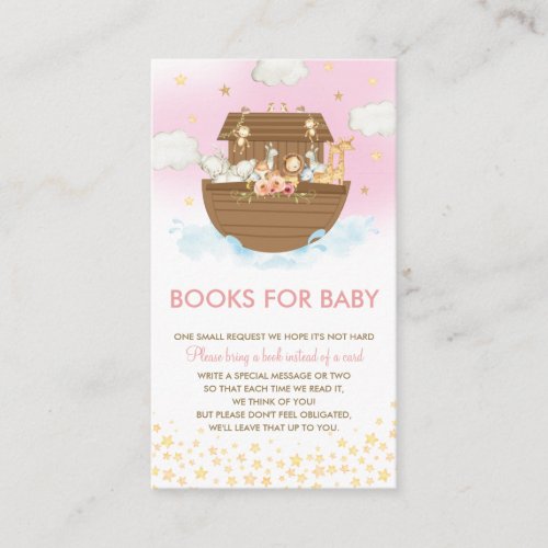 Noahs Ark Pink Baby Shower Books for Baby Enclosure Card