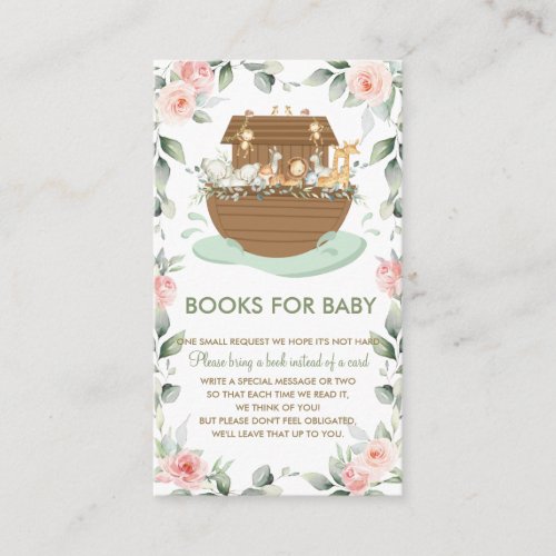 Noahs Ark Pink Floral Baby Shower Books for Baby  Enclosure Card