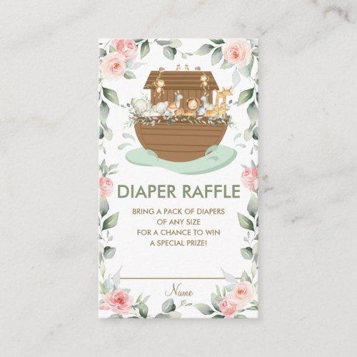 Noahs Ark Pink Floral Baby Shower Diaper Raffle Enclosure Card