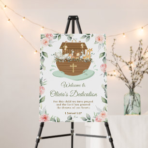 Noah's Ark Pink Floral Dedications Christening Foam Board