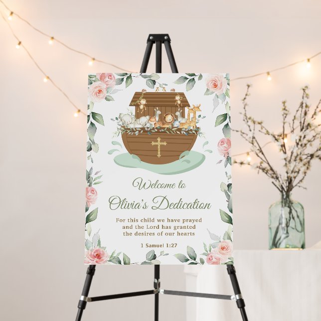 Noah's Ark Pink Floral Dedications Christening Foam Board (In Situ (Stand))