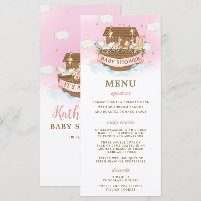 Noah's Ark Pink Girl Twins Baby Shower  Program (Front/Back)