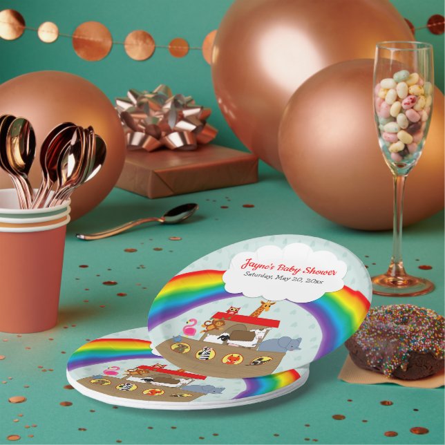 Noah's Ark Rainbow Baby Shower Paper Plates (Multi)