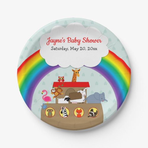 Noahs Ark Rainbow Baby Shower Paper Plates