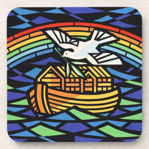 Noahs Ark Rainbow Dove  Beverage Coaster
